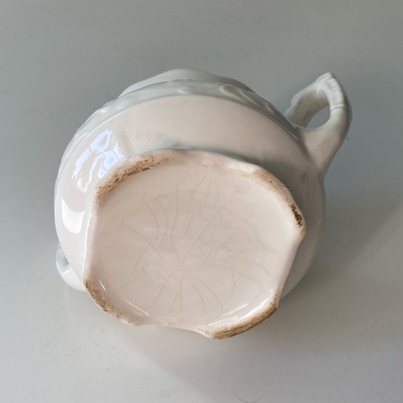 Vintage French white Porcelain Ironstone Sugar Bowl Double Handles Crackle Glaze - Picture 7 of 12